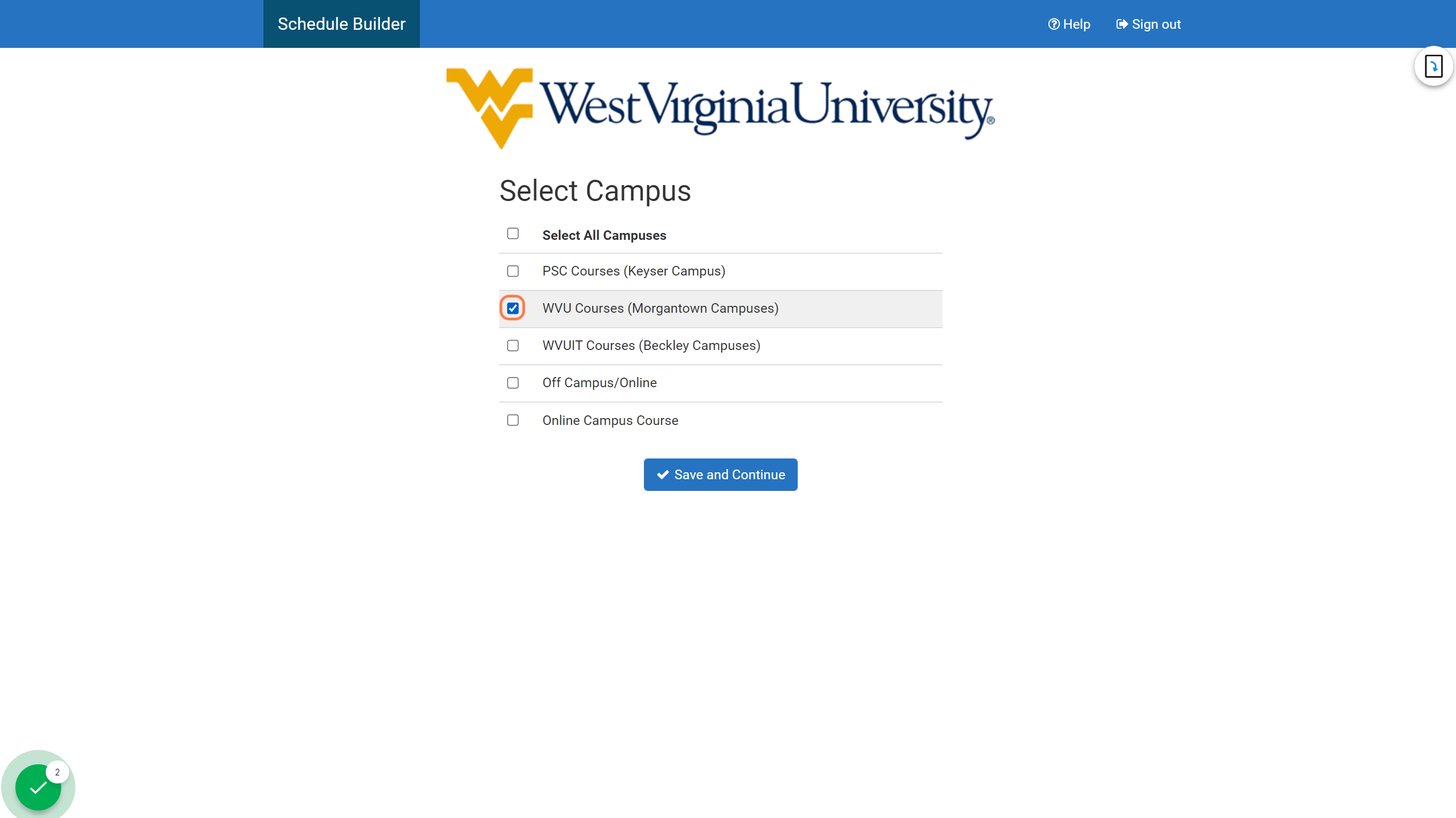 Check WVU Courses (Morgantown Campus)