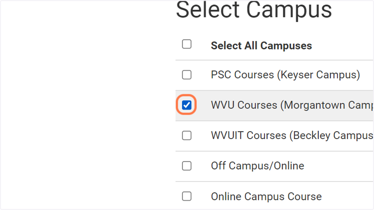 Check WVU Courses (Morgantown Campus)
