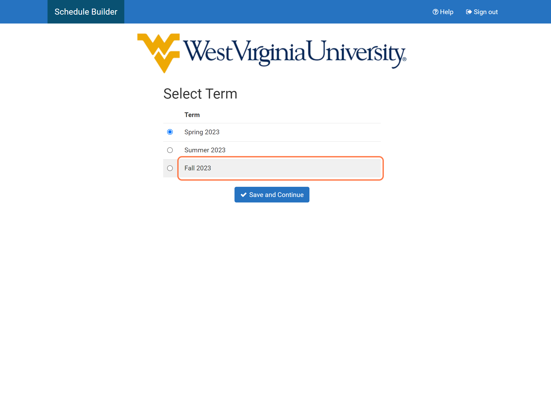 Click on the term you want to build a schedule for.
