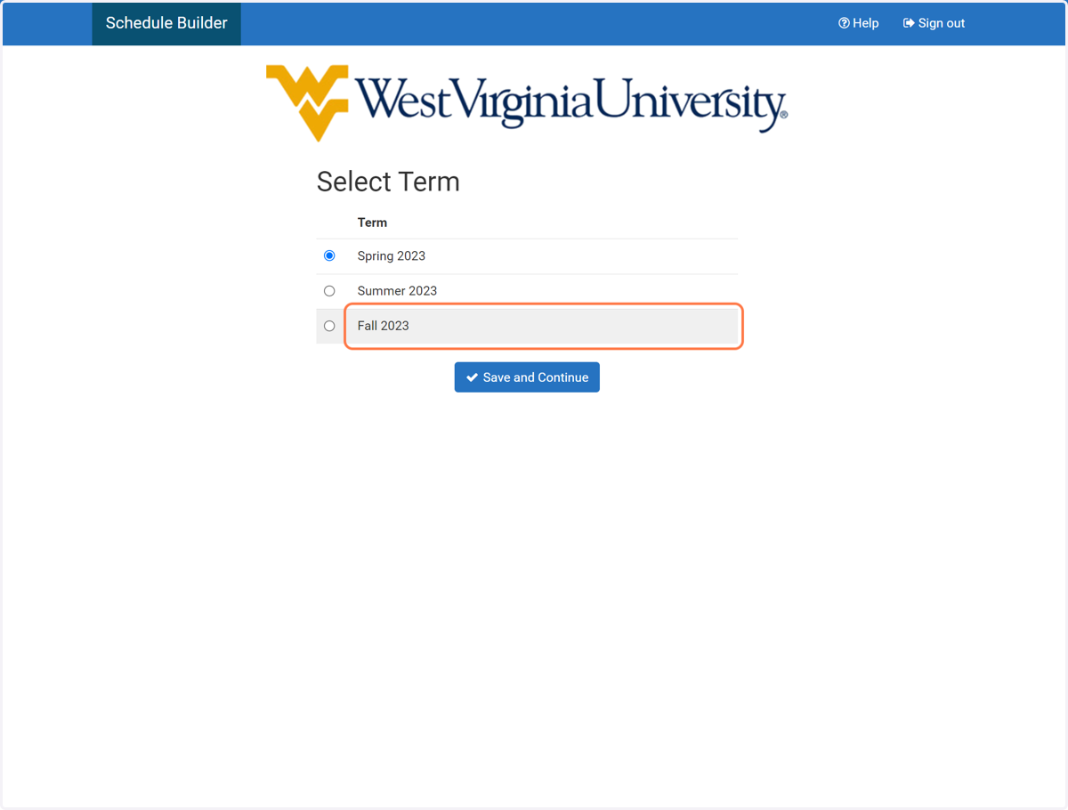 Click on the term you want to build a schedule for.