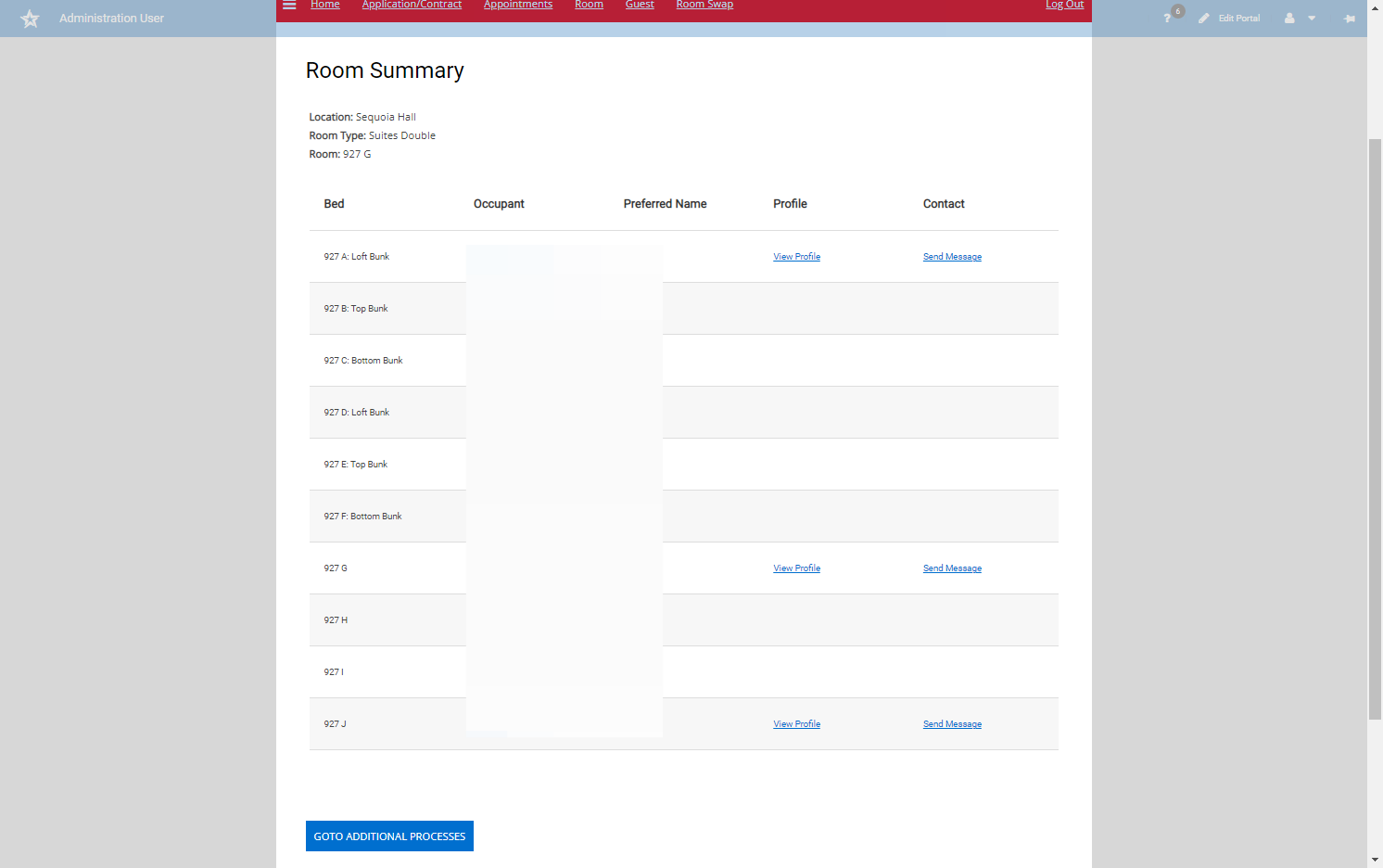 Congratulations on selecting your room, this page is the Room Summary where you can view your roommate profile and send messages