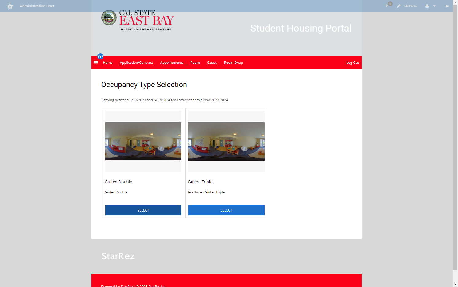 Click on SELECT for the available Occupancy Type