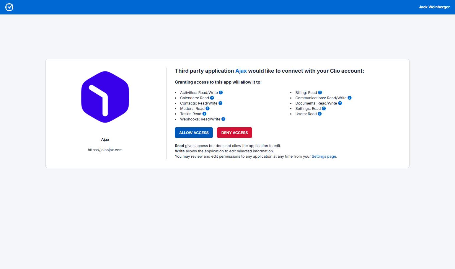 Click on ALLOW ACCESS