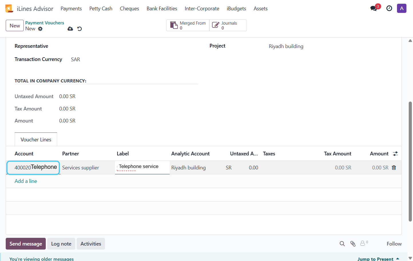 Select the account and write the label