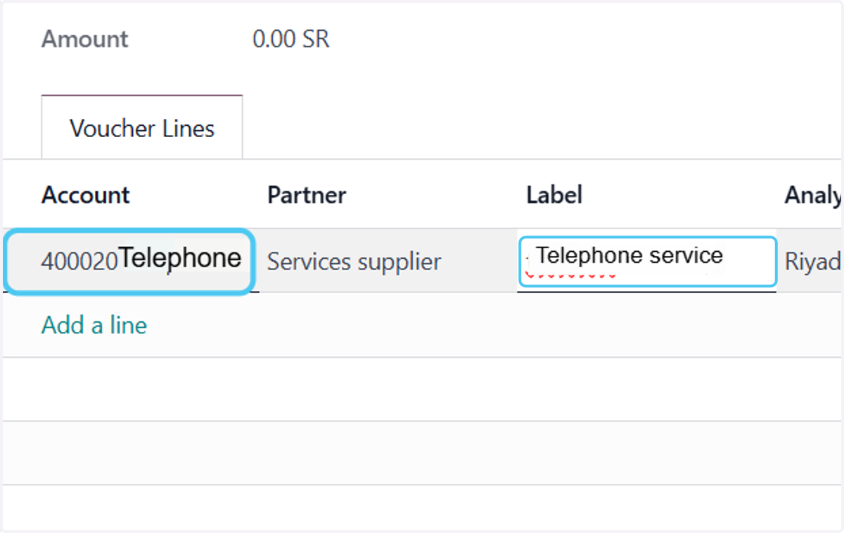 Select the account and write the label