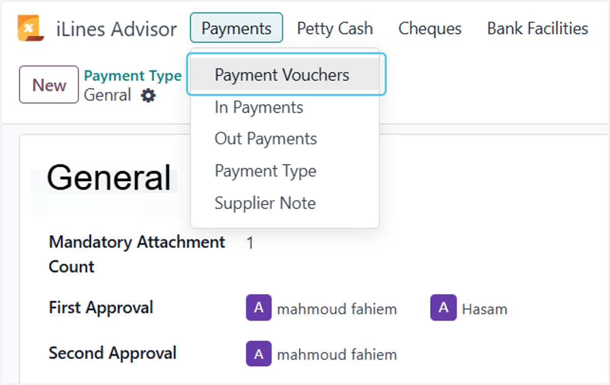 Click on Payment Vouchers
