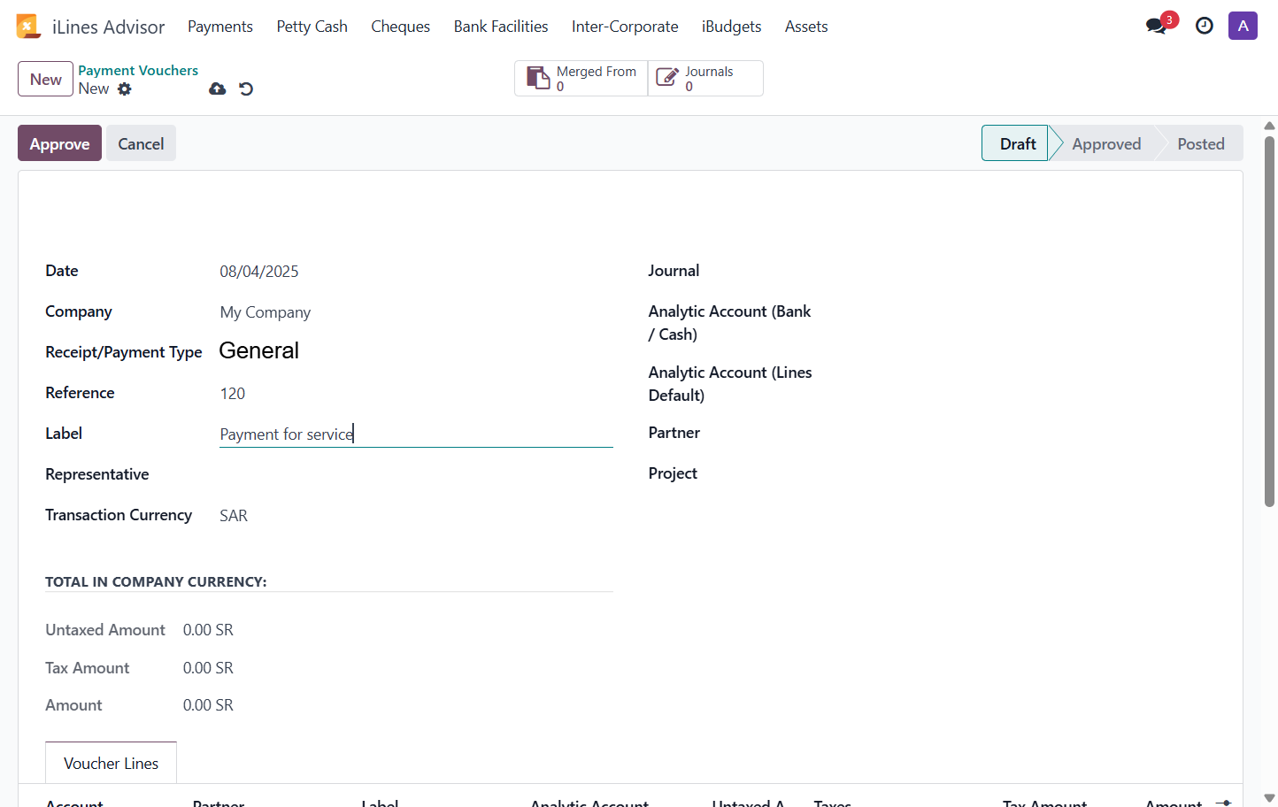 Selecting the type and writing the reference and label
