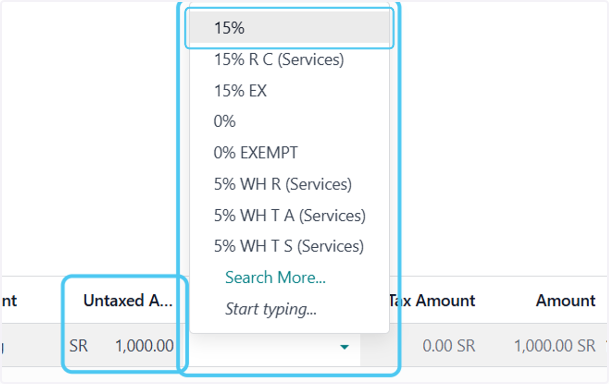 Write the amount without tax and select the tax if available.