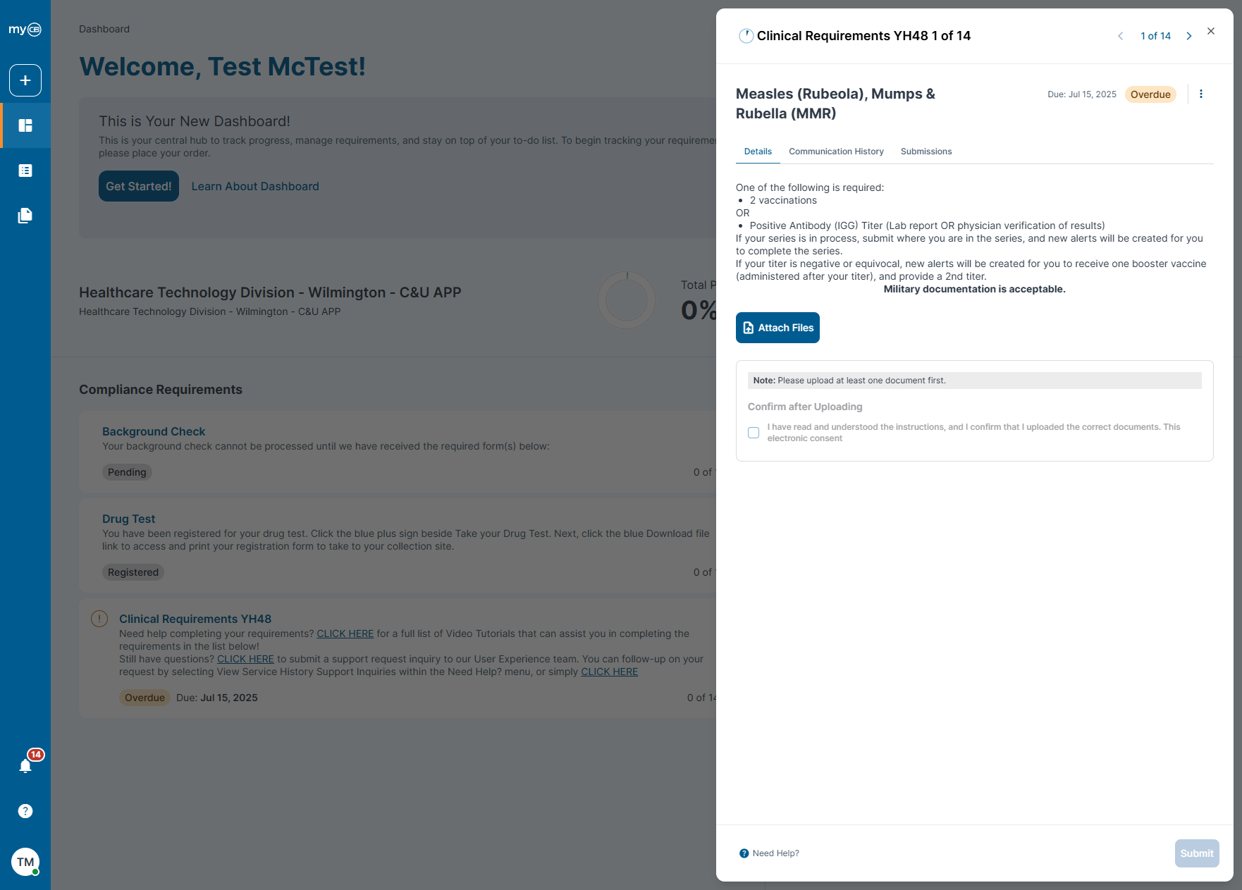 A pop up will appear with your program requirements. You can review the requirements utilizing the arrows in the screenshot below
