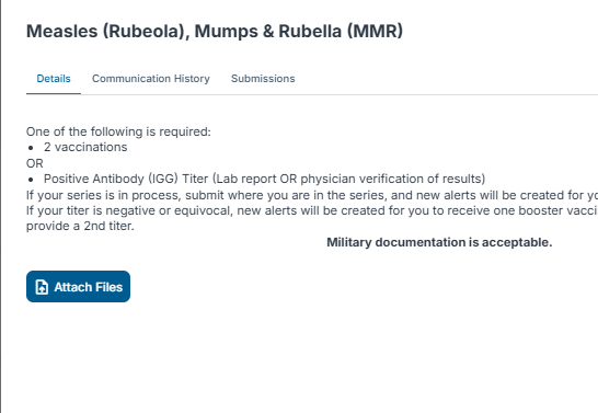 To upload documents for a category, click the "Attach Files" button.