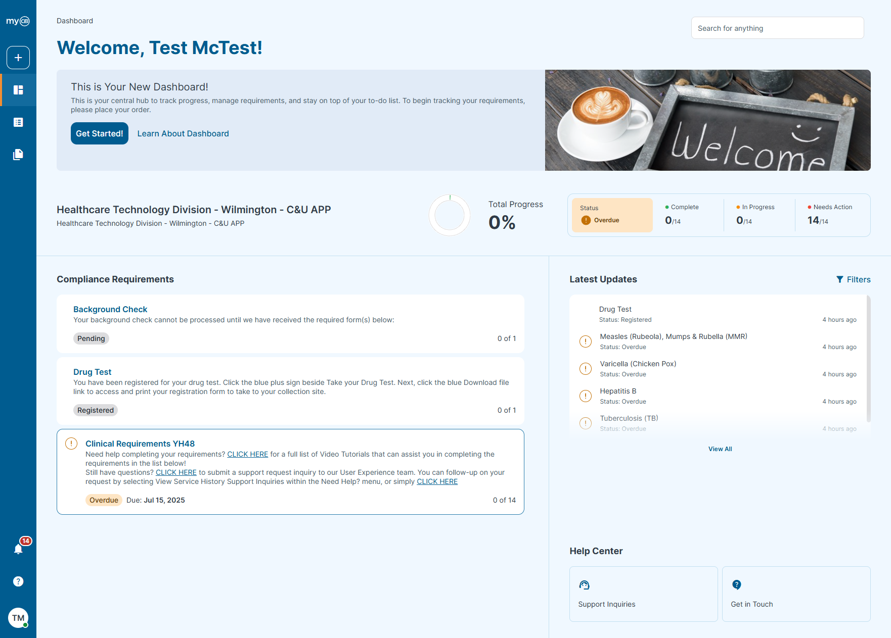 From your dashboard, click on the compliance requirement necessary to provide any necessary supporting documentation (names may vary).