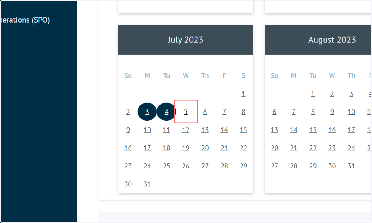 Click on the days to mark as non-execution days