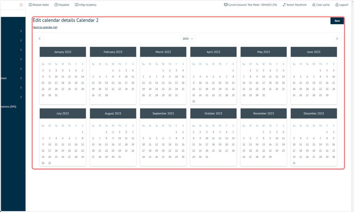 Calendar screen