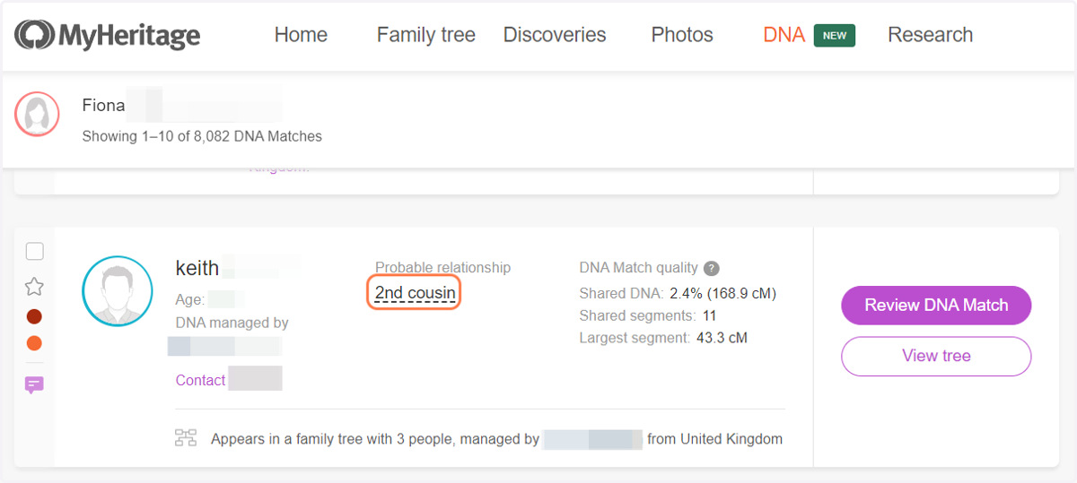 Click on the Probable relationship (in this example 2nd cousin).