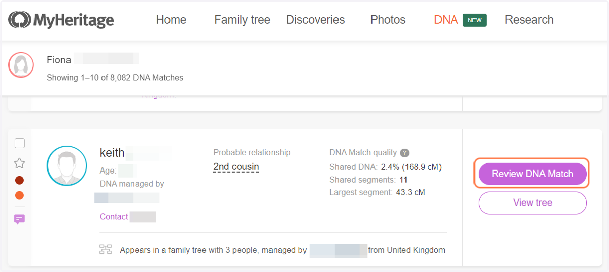By clicking on Review DNA Match you get to see more details about a match.