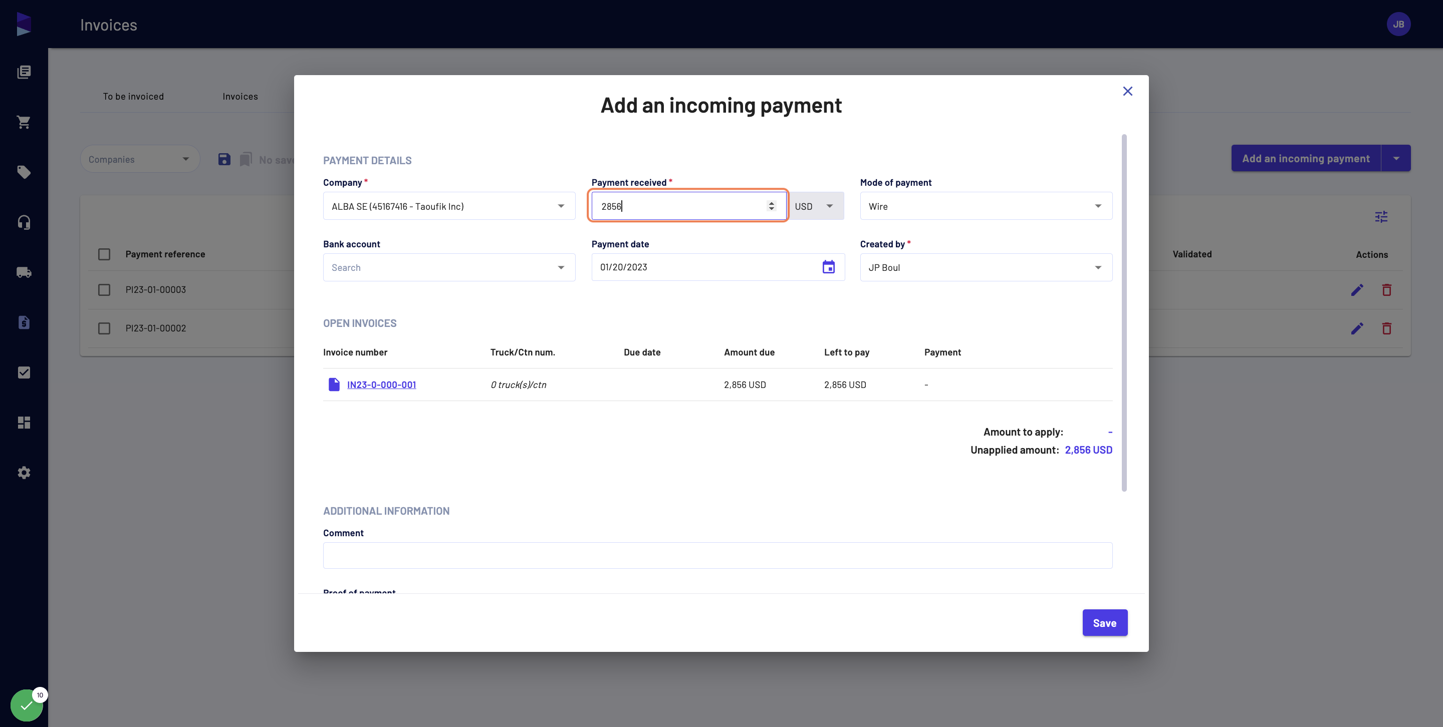 Enter the payment you want to apply