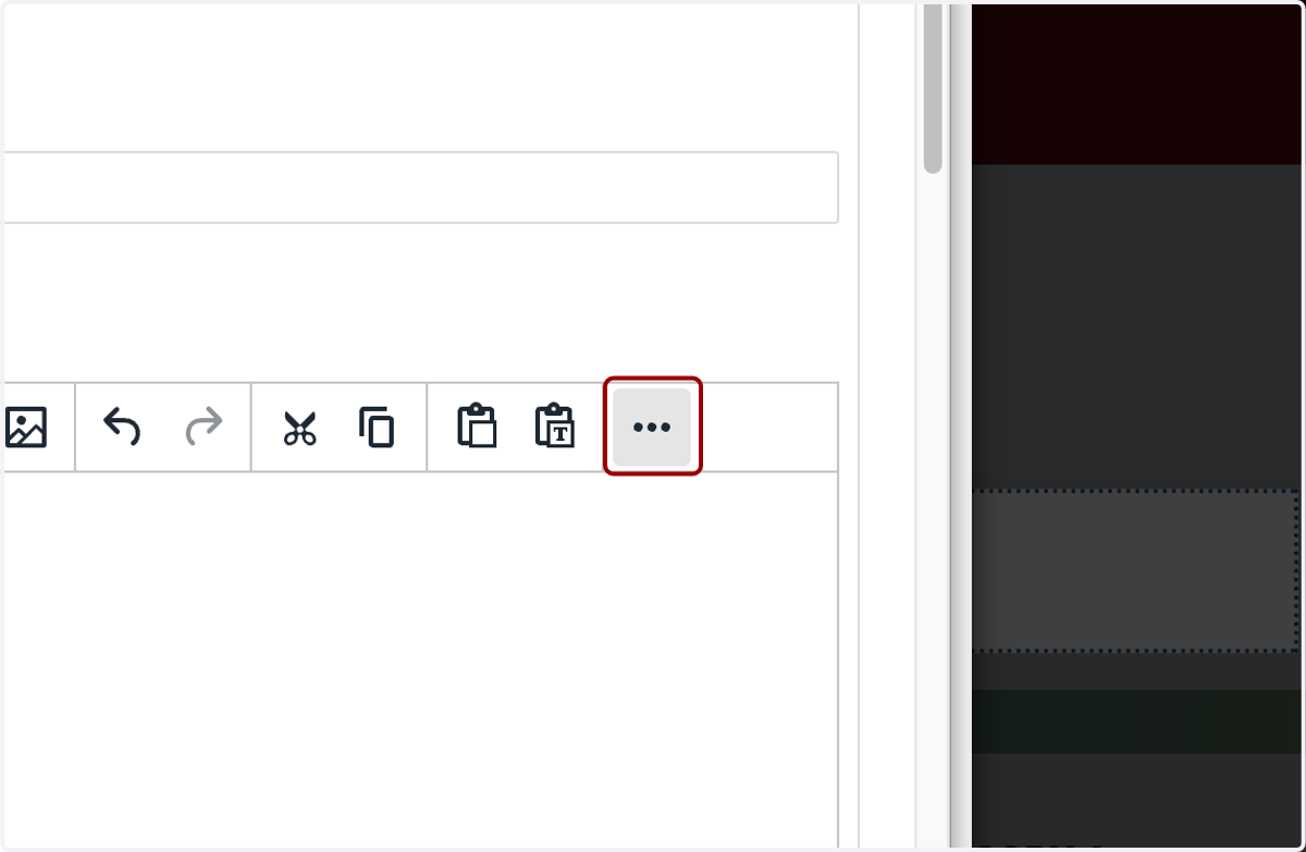 WYSIWYG toolbar with the More options (three dots) control highlighted to reveal the link button.