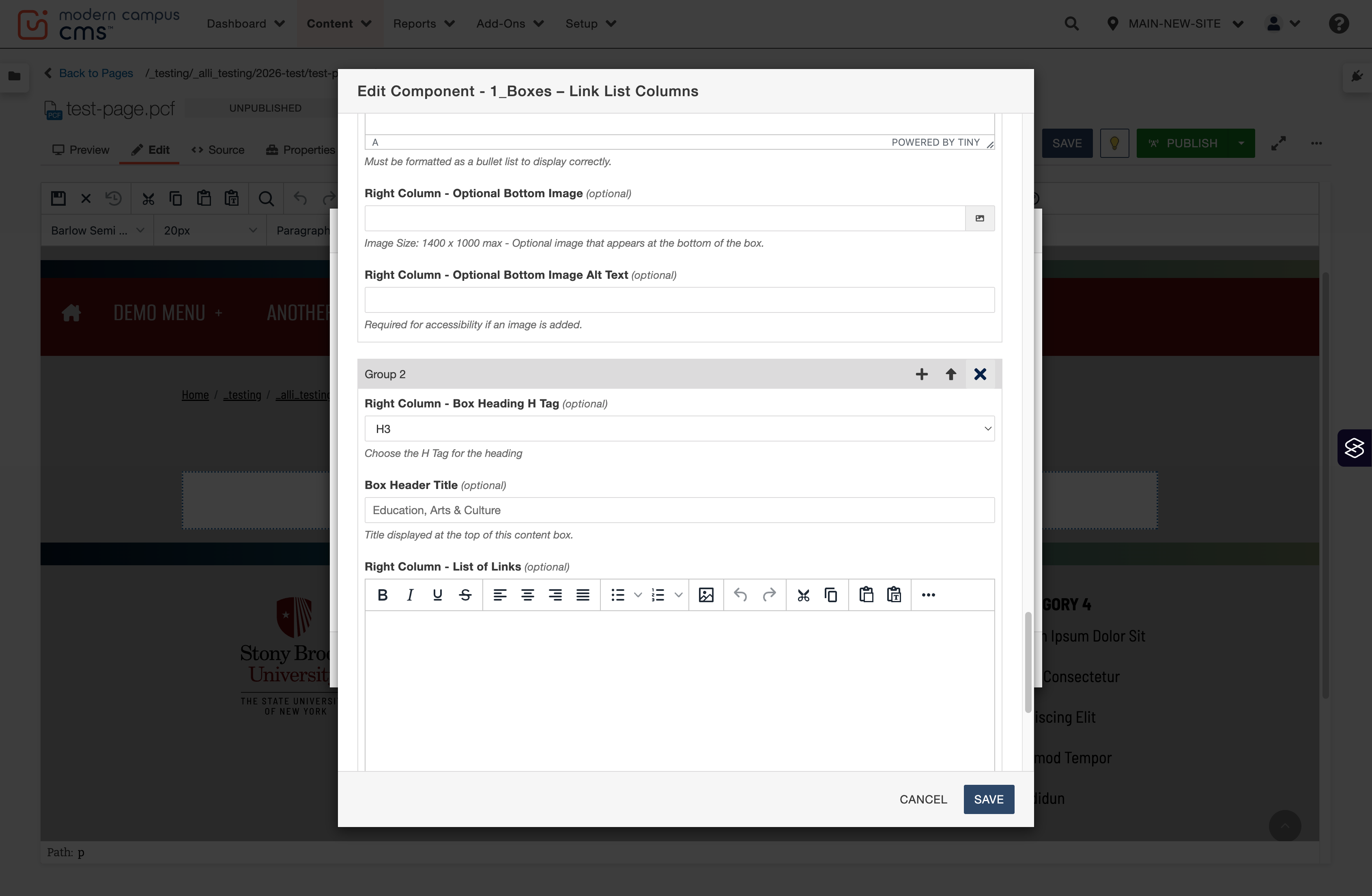 Element group controls showing the X icon for deleting a link group.