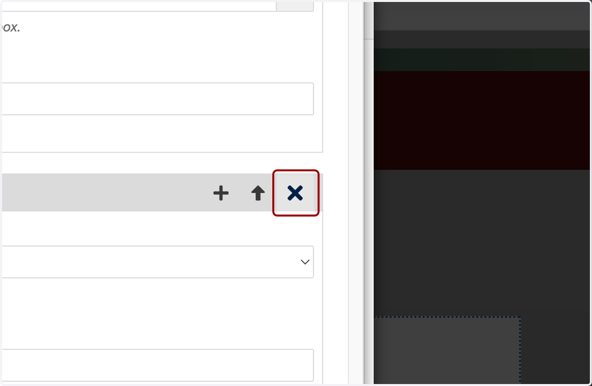 Element group controls showing the X icon for deleting a link group.