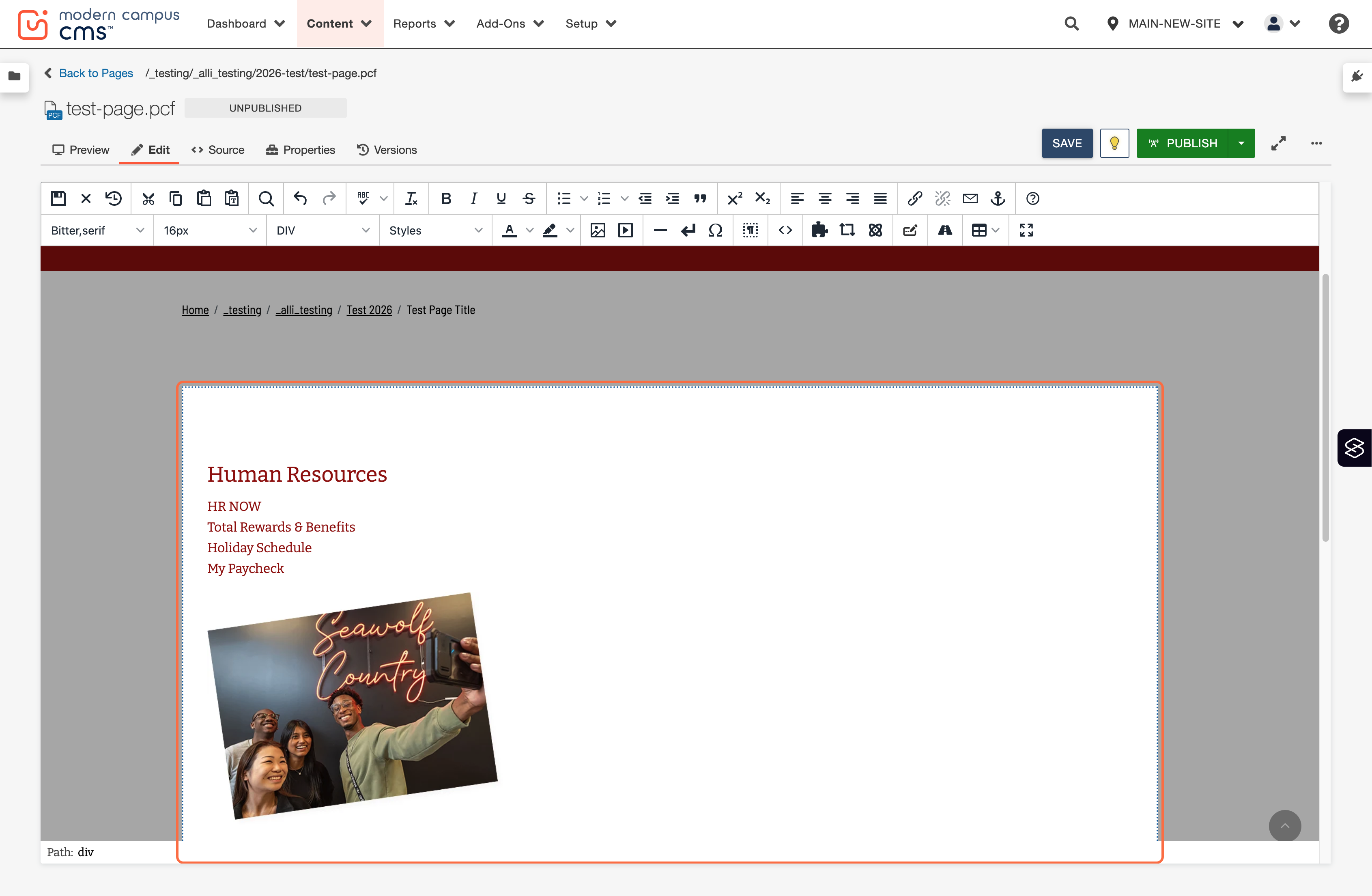 Editor header area with the main Save button highlighted for saving the page.