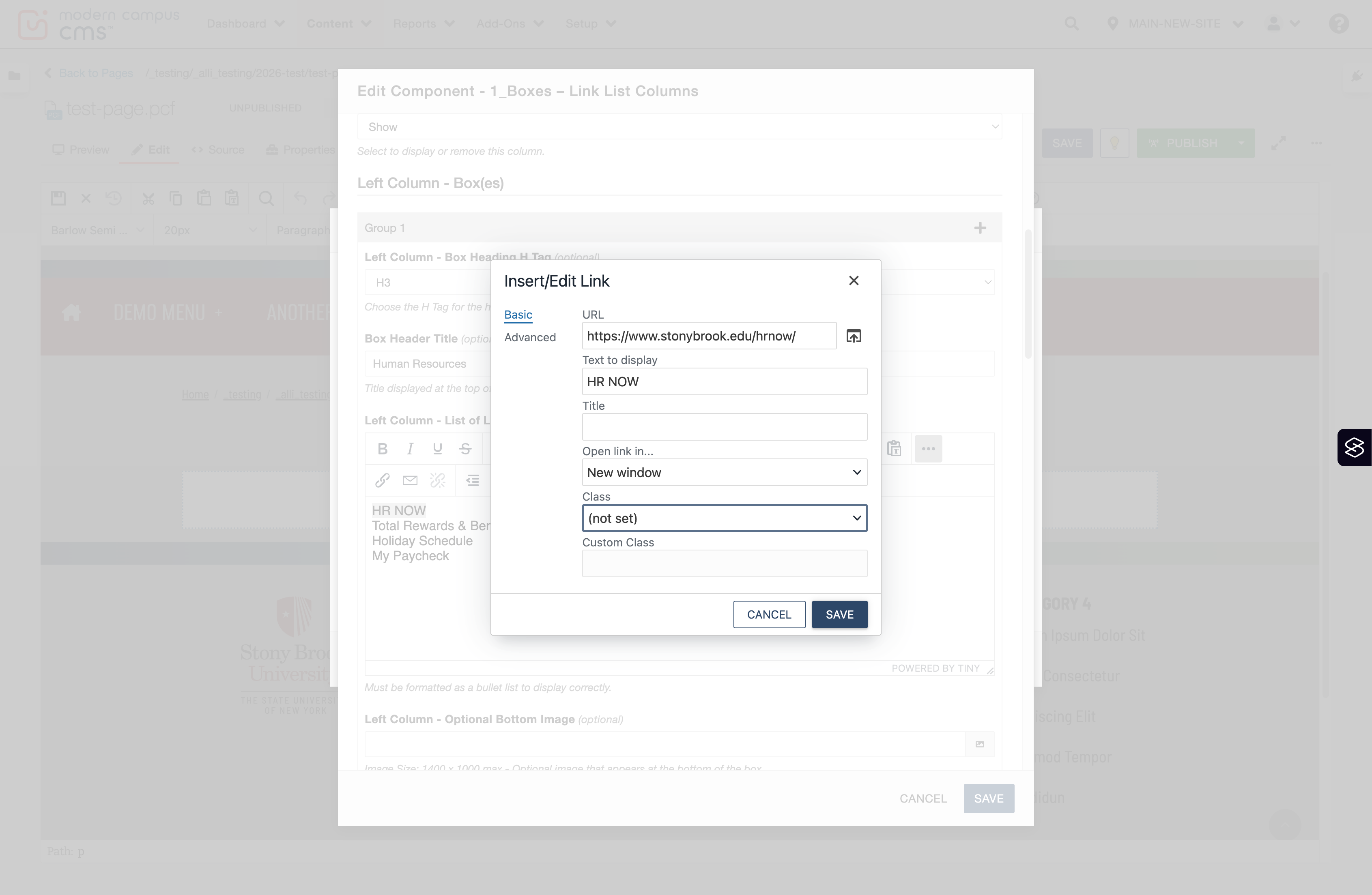 Insert/Edit Link window with the Save button highlighted to apply the link.