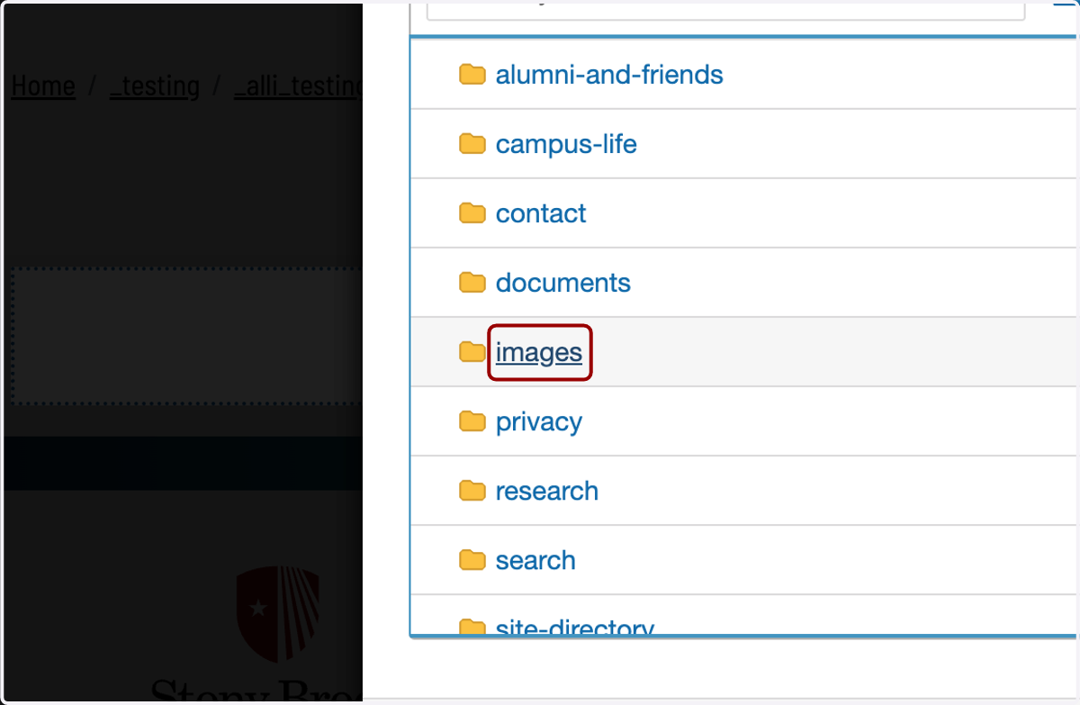 Image chooser window showing folders/files, with navigation to locate an image.