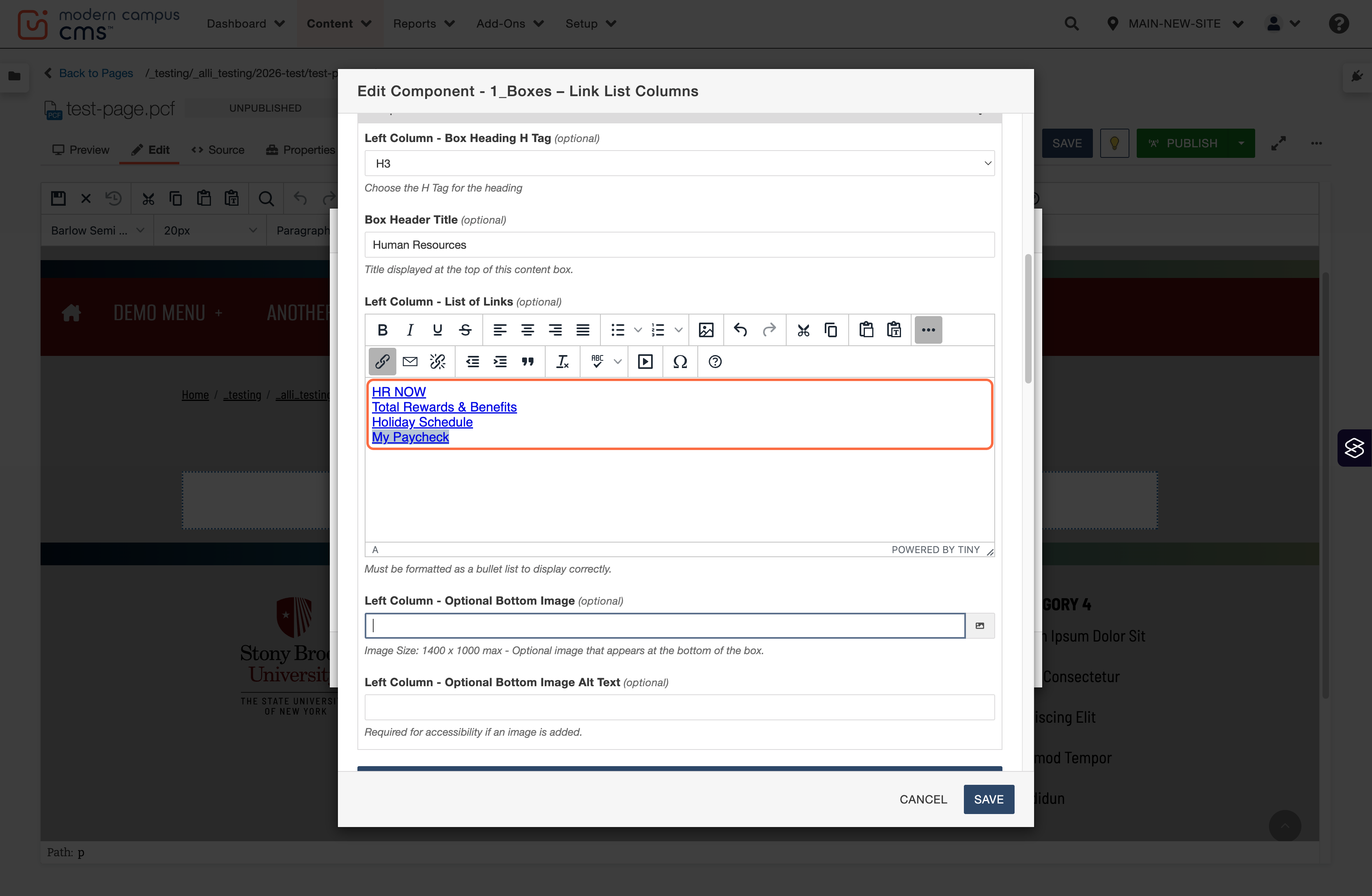 Image option field shown for adding an optional image at the bottom of the link list.