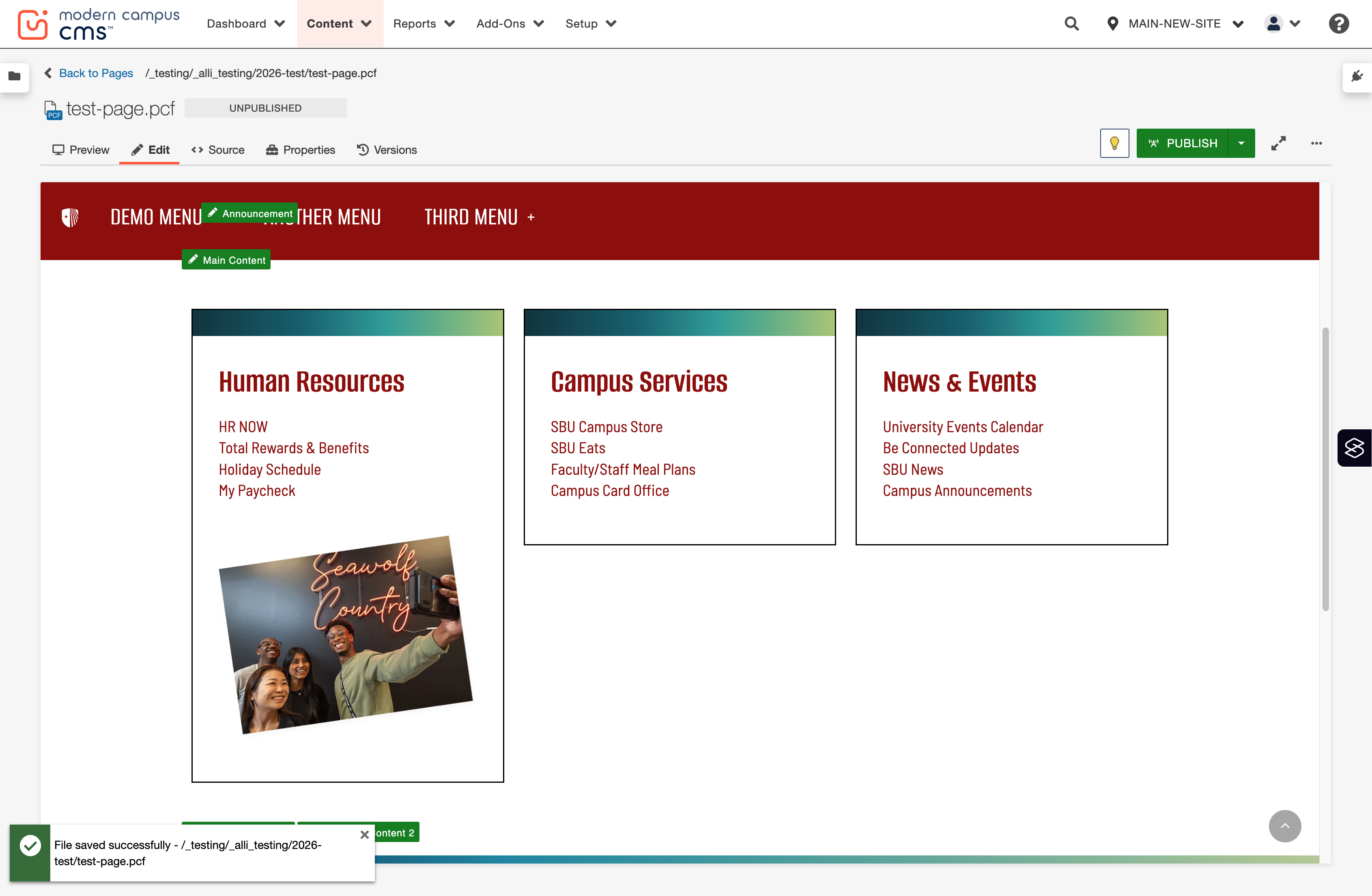 Page preview showing the completed link list columns component with multiple link groups displayed.