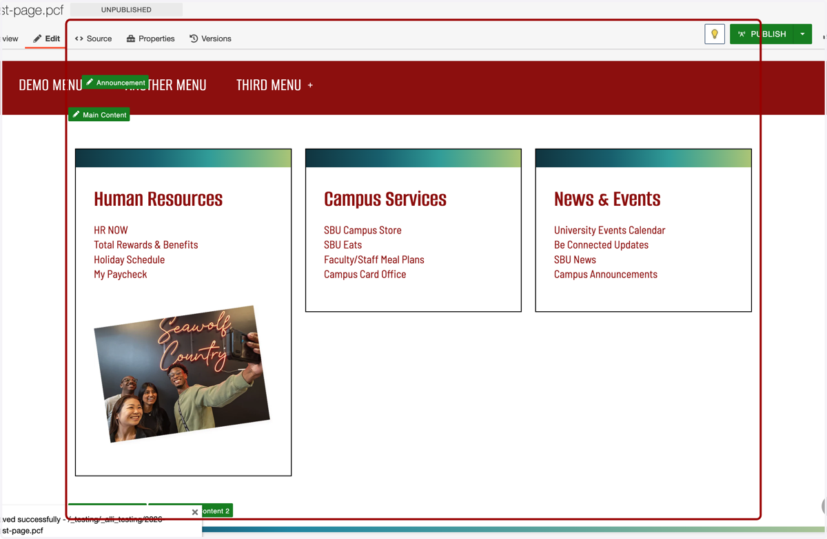 Page preview showing the completed link list columns component with multiple link groups displayed.