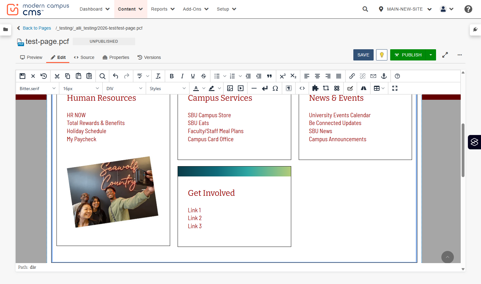 Additional link group example displayed with a group titled “Get Involved”.