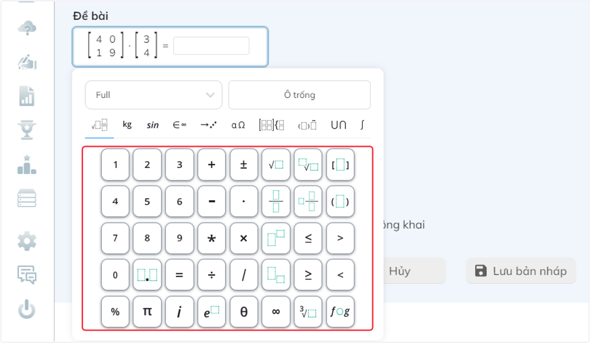 Thao tác bằng cách nhấn chọn các con số và ký hiệu cần thiết
