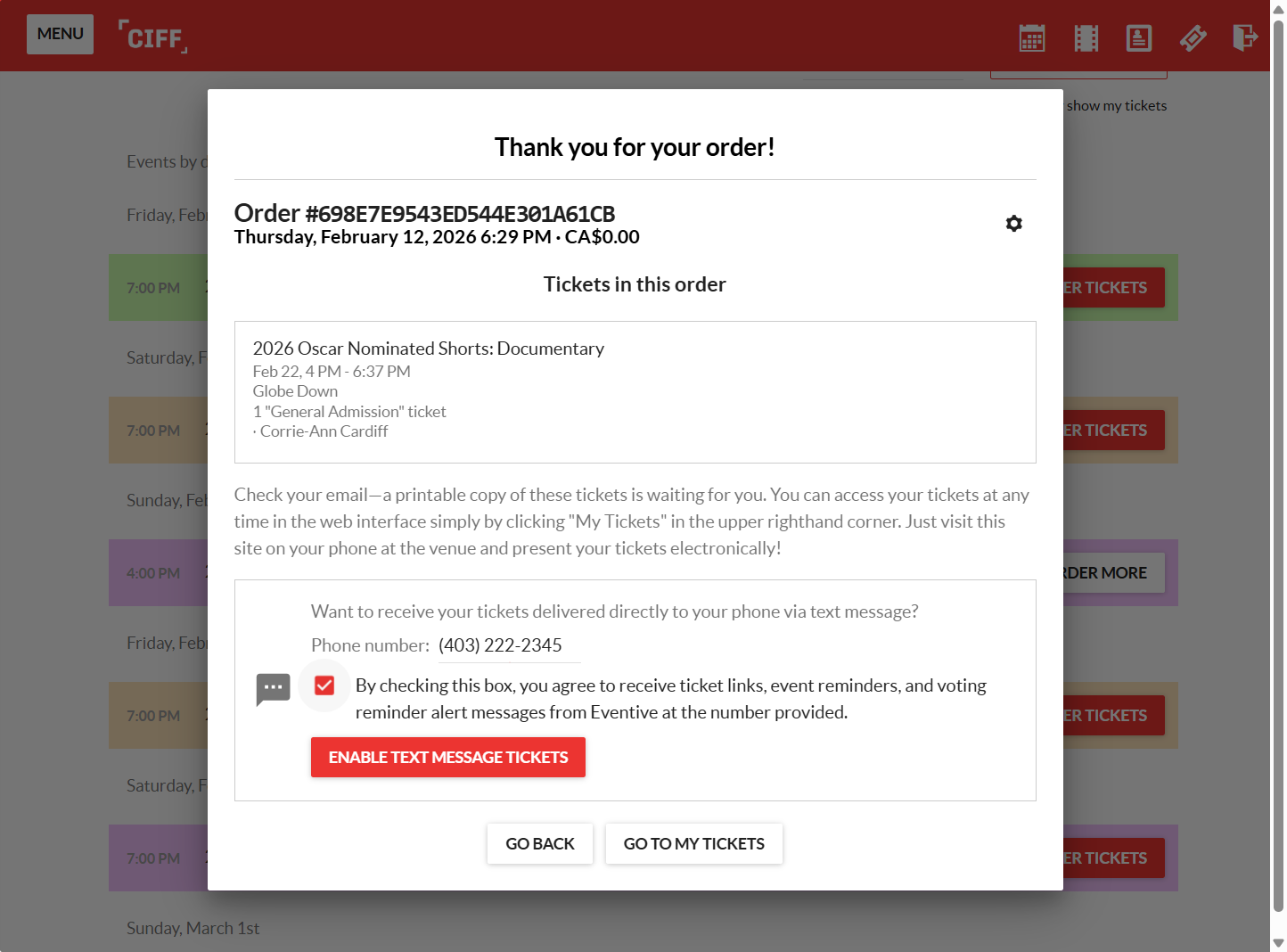 Click "Enable text message tickets"
