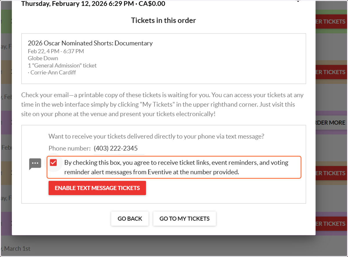 Click "Enable text message tickets"