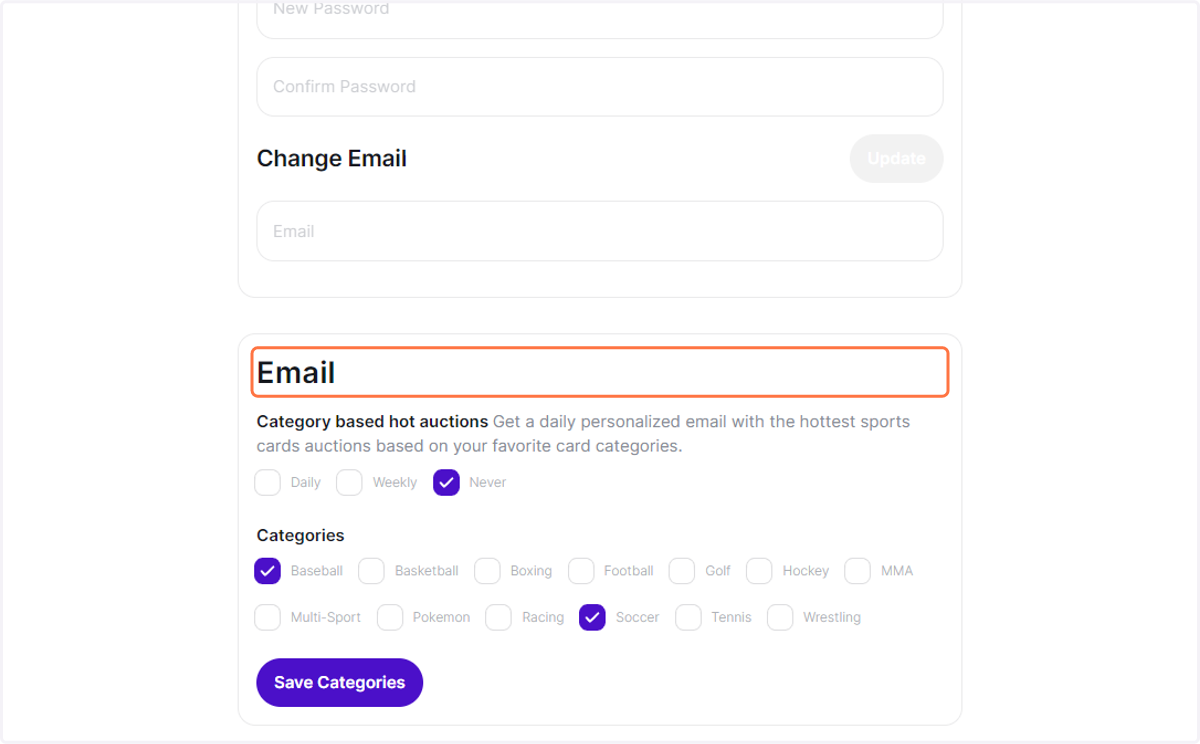 Scroll all the way down to the email section.