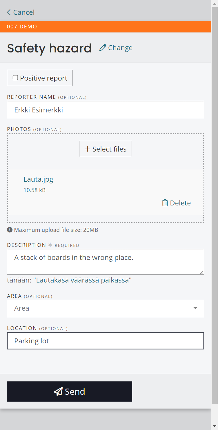 Record the information and select Send.