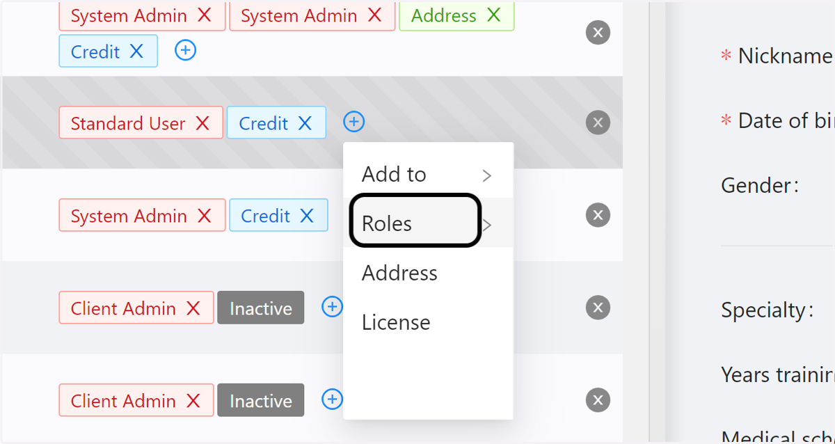 Select roles