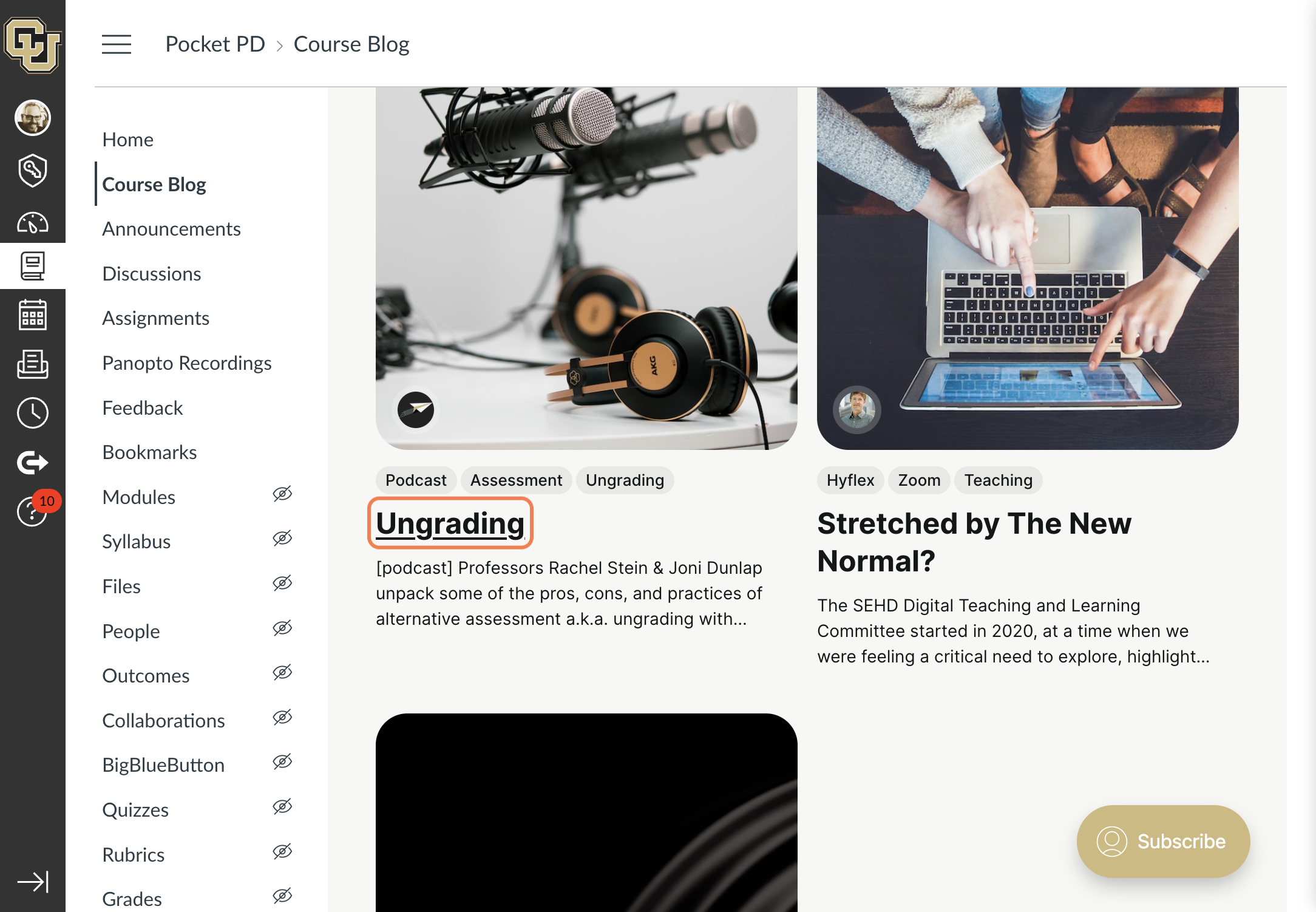 The blog will load in Canvas.