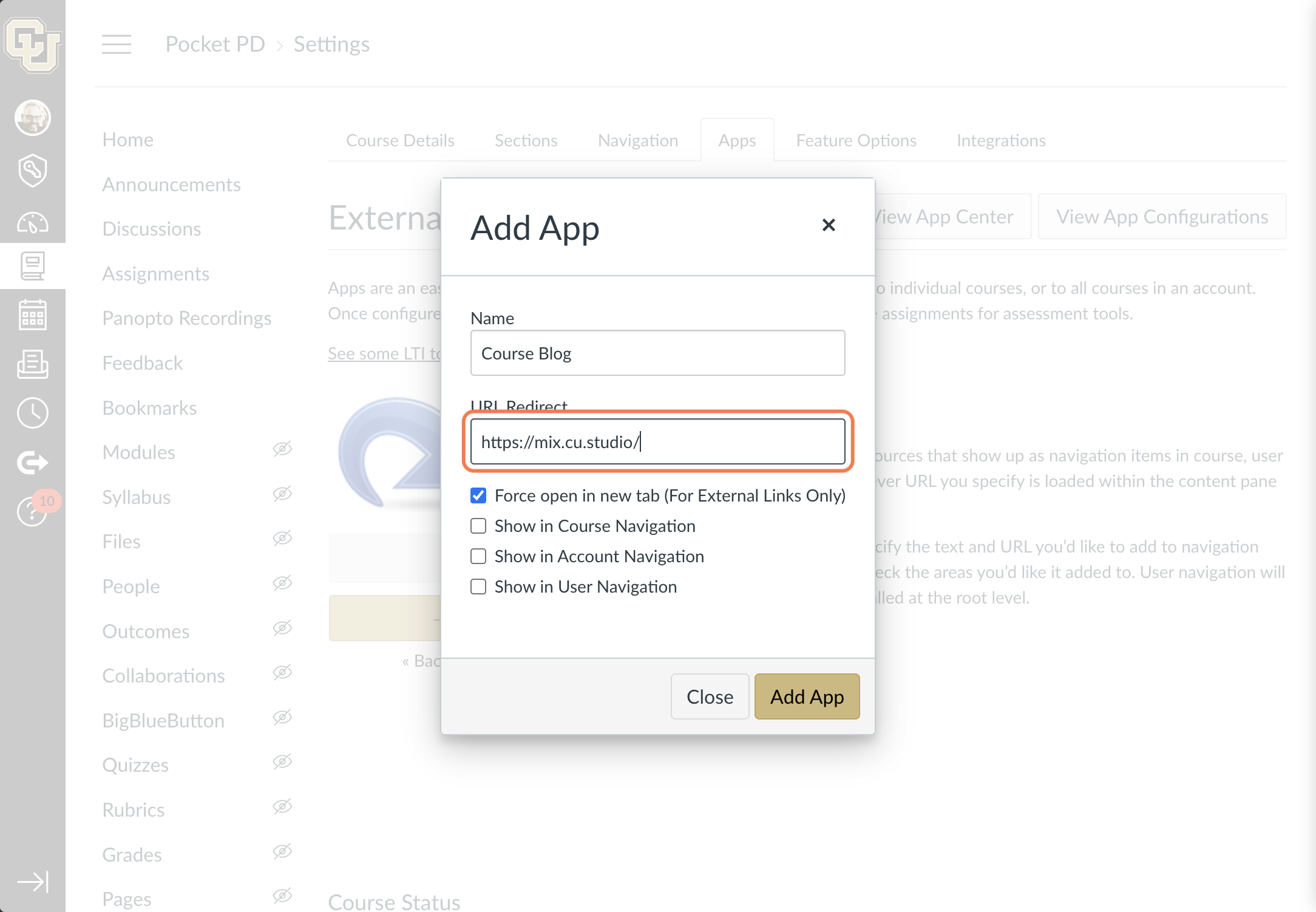 Enter the URL to your blog.