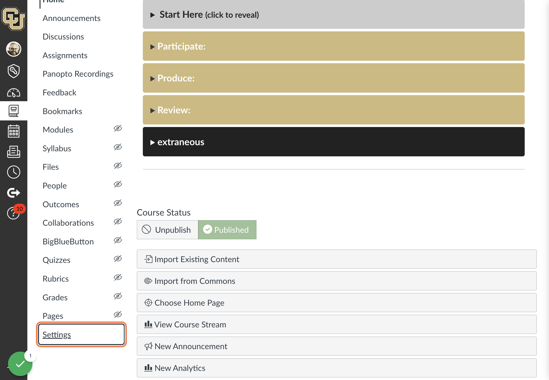 Click on Settings (lower left menu)