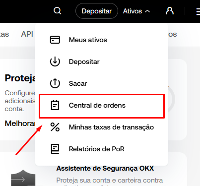 Clique em Central de ordens