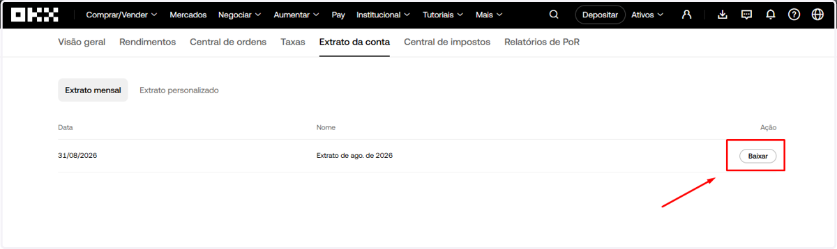 Assim que o extrato for gerado, é só clicar em Baixar e nos enviar!
