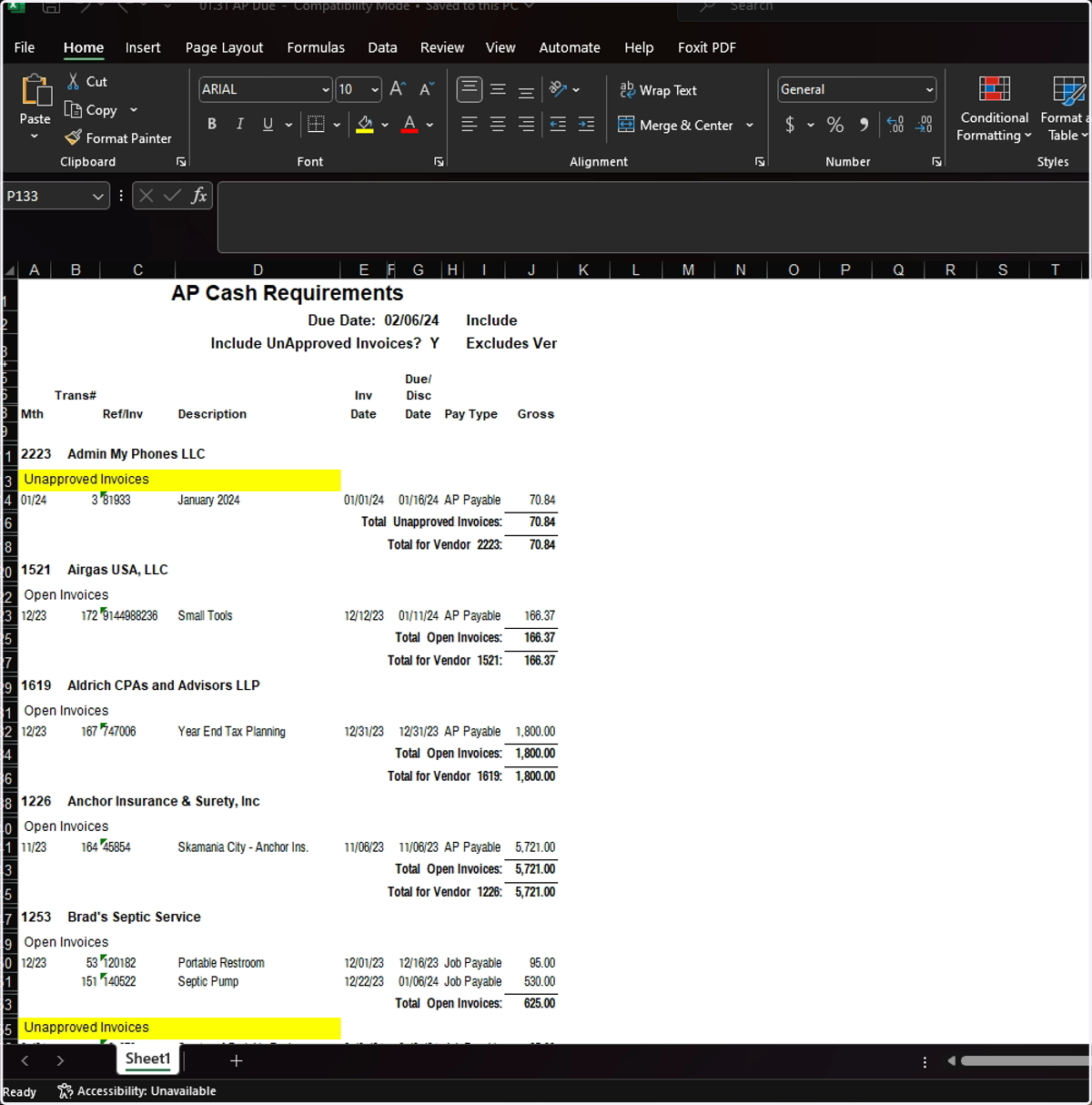 Keep your AP Due Report Tab Open