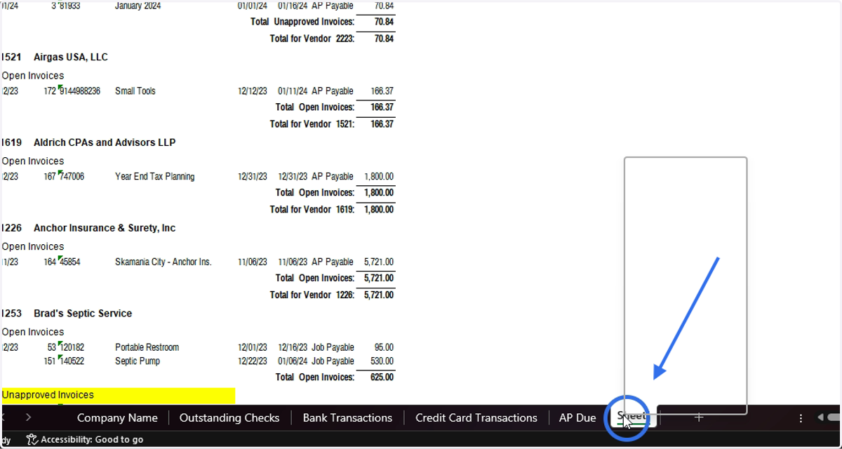Delete the generic AP Due Tab on your template or Cash Forecast and title your new tab AP Due.