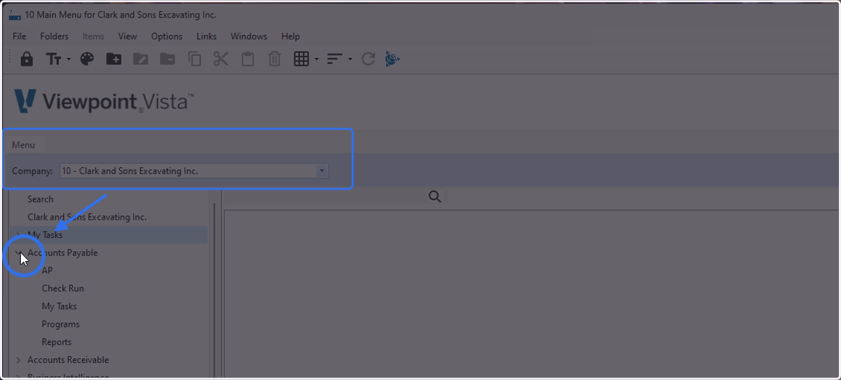 Verify you're in the correct company and then go into the Accounts Payable Module