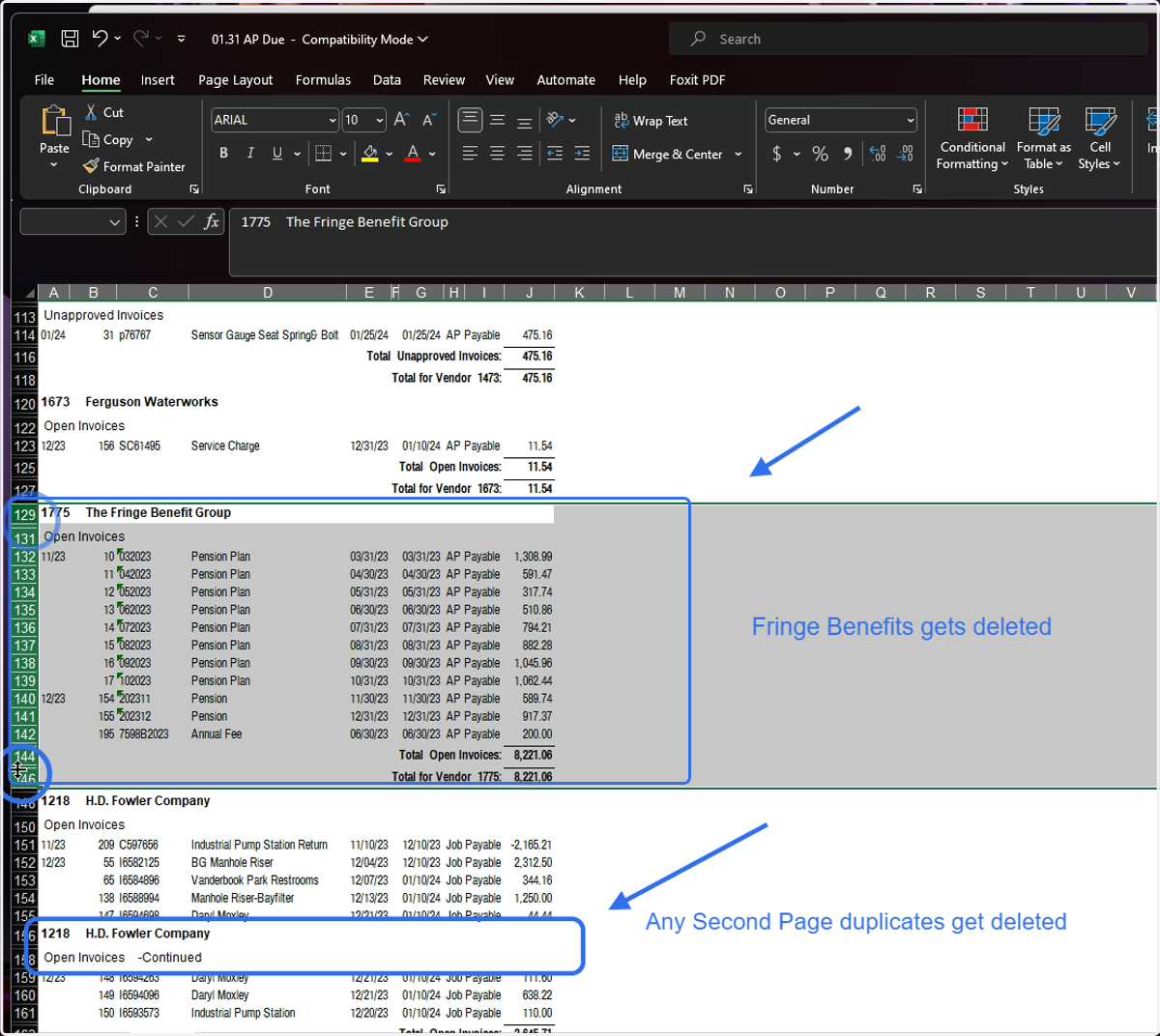 Go through and remove any duplicate sections or anything from The Fringe Benefit Group - right click and delete