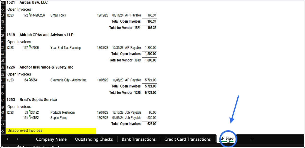 Save your Cash Forecast so it has your new changes and close out of the AP Due Report.