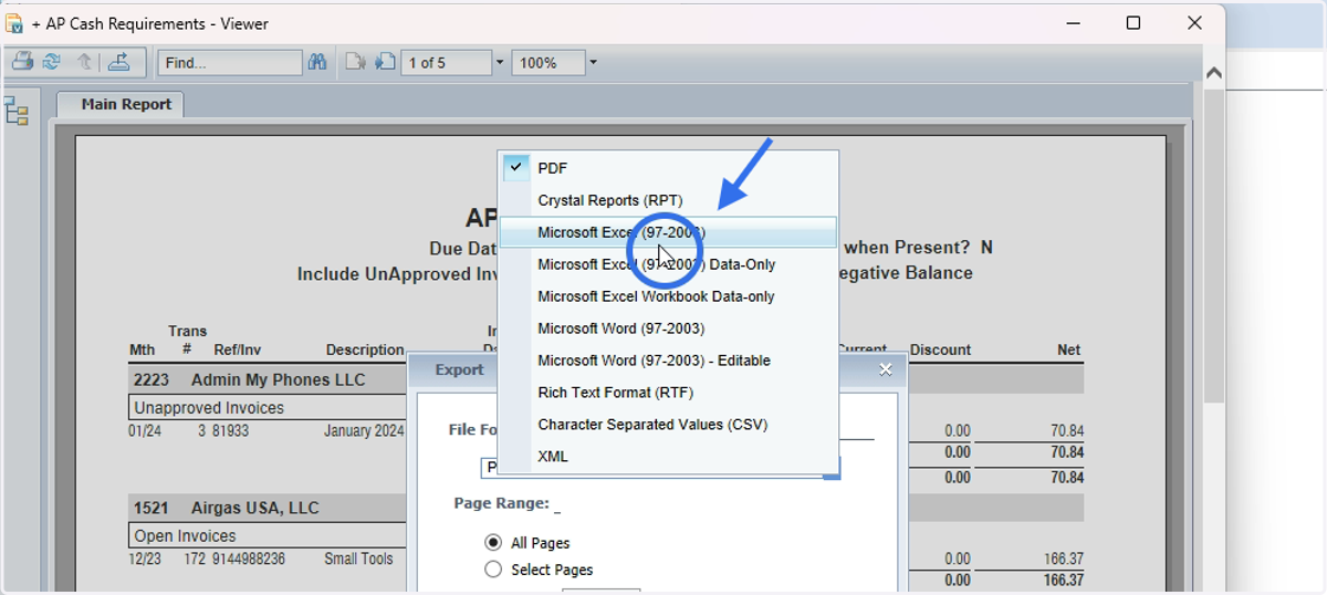 Select Microsoft Excel (97-2003)
