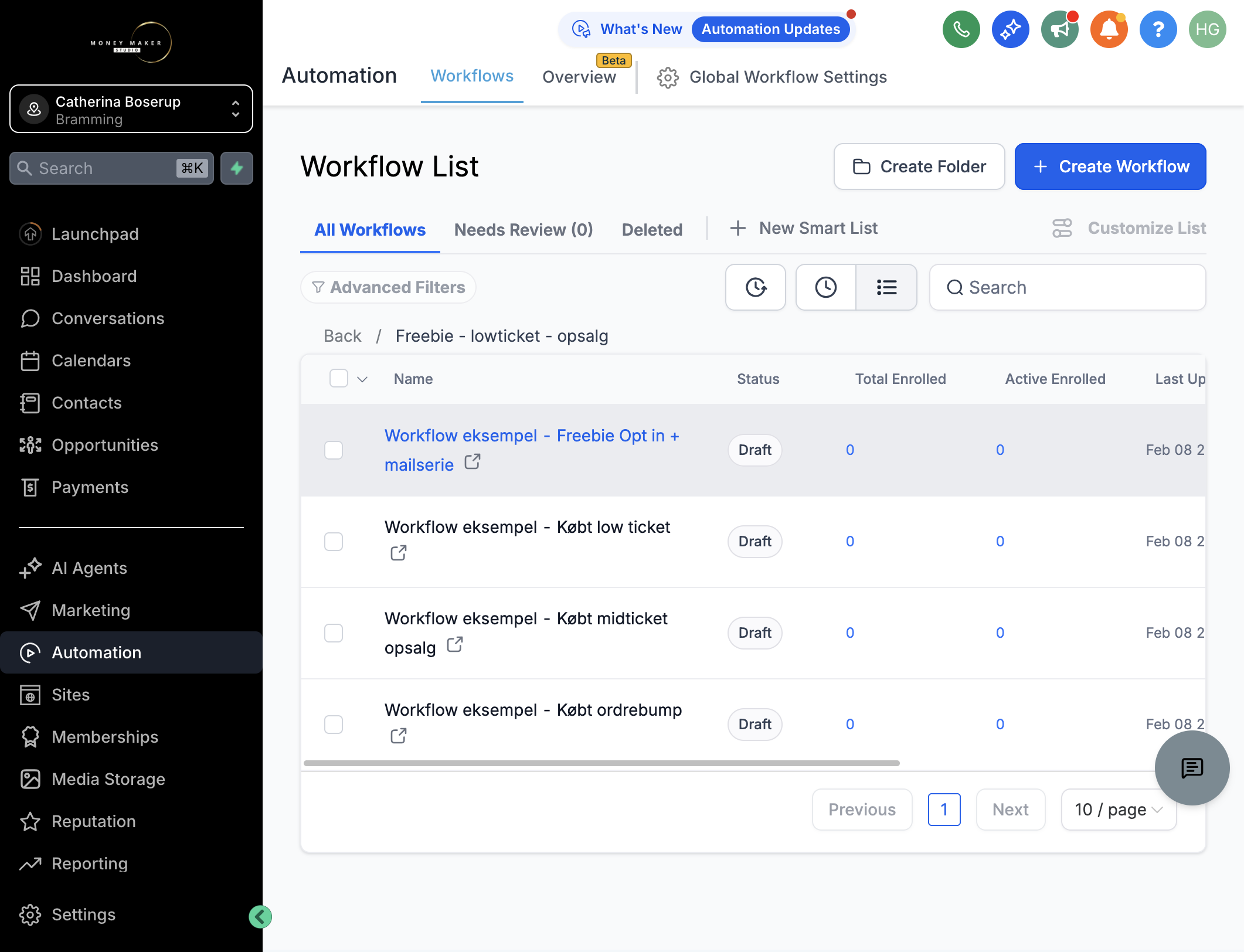 Gå til det workflow, som starter din pipeline fx tilmelding til en freebie