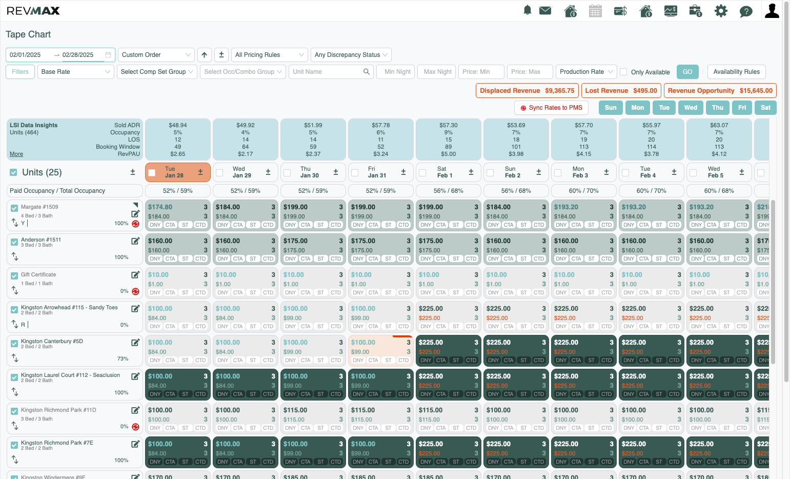 Select any Filters to pull units that you'd like to set Floor Rates