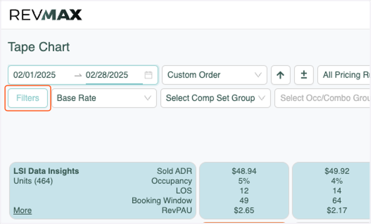 Select any Filters to pull units that you'd like to set Floor Rates